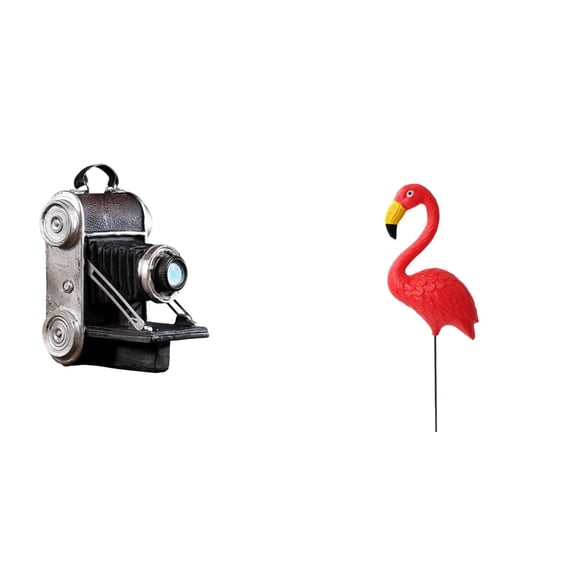 Dualoai Resin Camera Bird Statue Model Unique Decorative Ornament for Cabinets Friends Bar Family and Fairy Garden Accessories Flamingo Sculpture