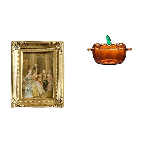 Dualoai Resin Glass Photo Frame Card Display Holder with Pumpkin Shaped Candy Dish Lid Poster Glass Front Picture Frame for Desktop Tabletop Wall Display Bedroom Office Farmhouse Cookie Jar