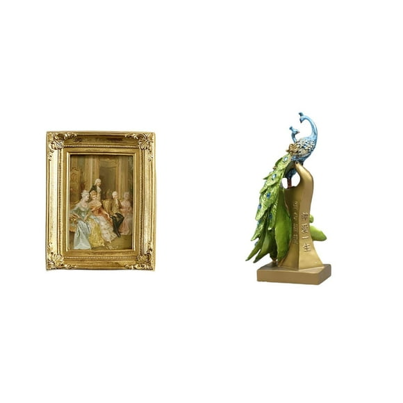 Dualoai Resin Peacock Photo Frame Card Display Holder Animal Sculpture Poster Glass Front Picture Frame Decorative Figurine for Desktop Tabletop Wall Display Bedroom Office Farmhouse Desk