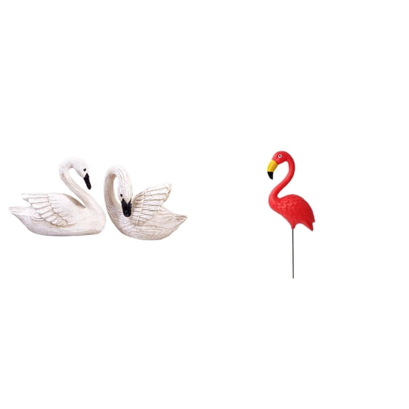 Dualoai Resin Swan Bird Figurines Sculpture Cake Topper Home Office Living Room Christmas Ornament Yard Art Fairy Garden Accessories Flamingo Stake Holiday Spring