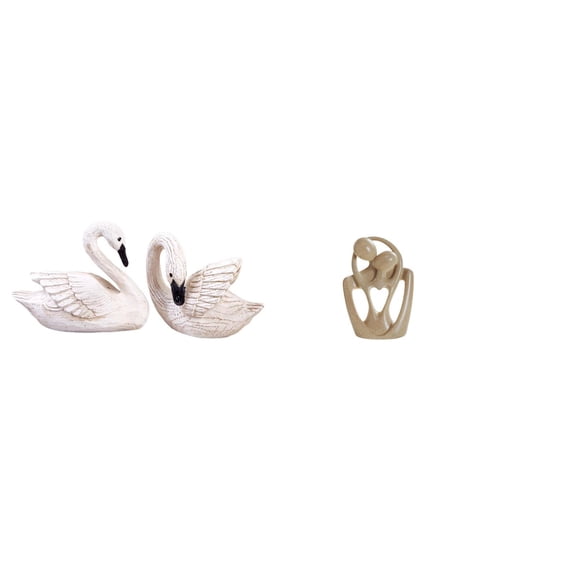Dualoai Resin Swan Couple Figurines Abstract Sculpture Creative Cake Topper Bird Statue for Home Office Bedroom Living Room Bookcase Cafe Desktop Decorations Birthday Gift