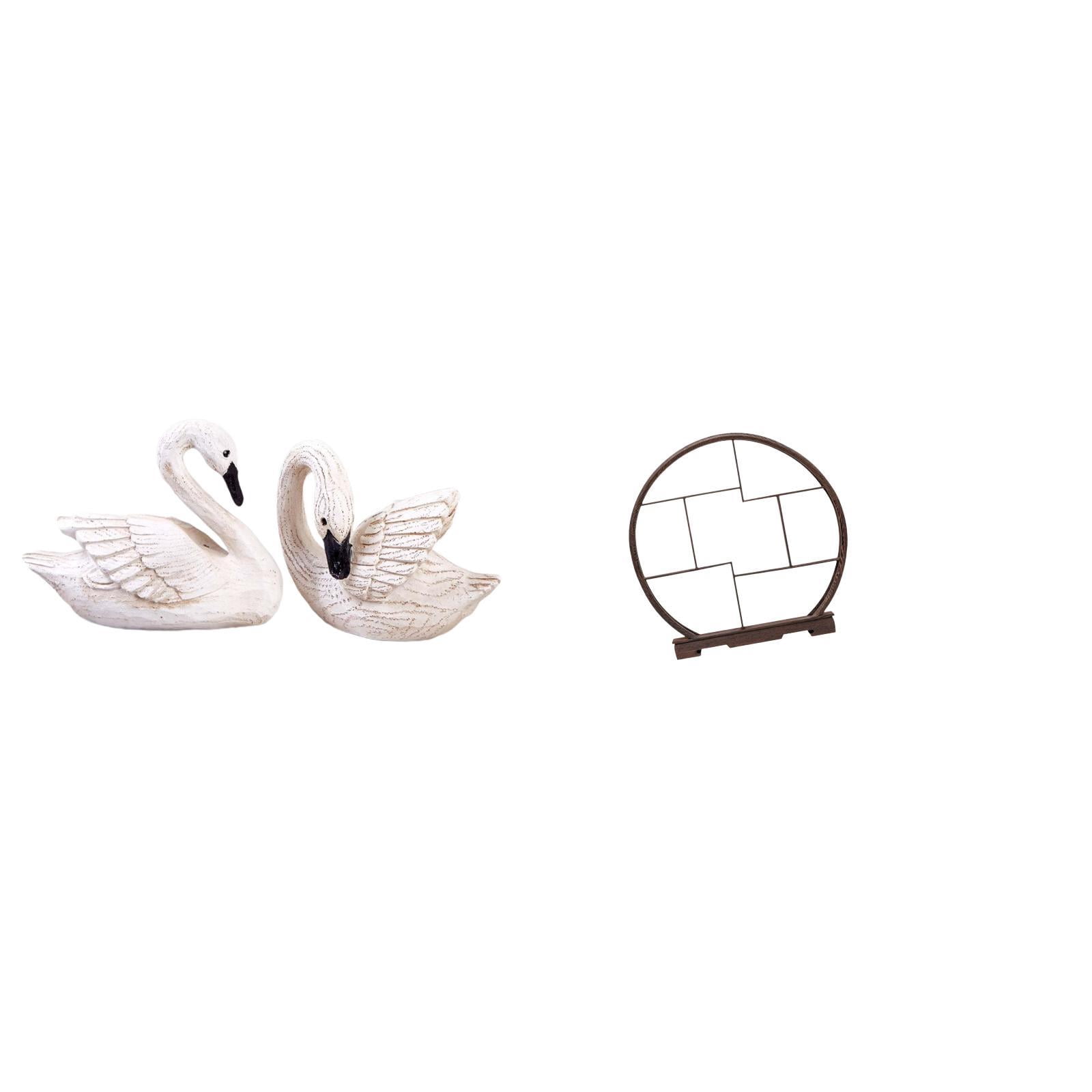 Dualoai Resin Swan Sculptures with Wood Display Stand Elegant Bird ...