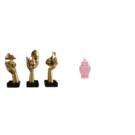 Dualoai Resin Thinker Statues Tabletop Decorations Abstract Art Sculptures for Office Bookshelf Living Room Ceramic Ginger Jar Porcelain Decorative Jar Vase with Lid Floral Arrangement Ornament