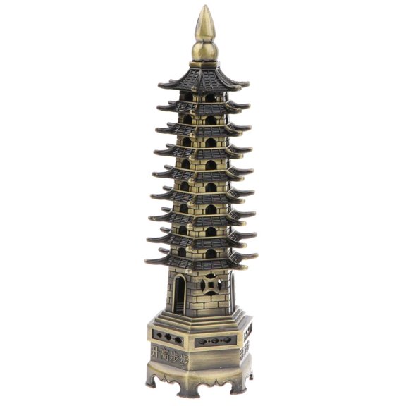 Dualoai Retro Metal Model Pagoda Tower World Architecture Buliding Figurines Statue