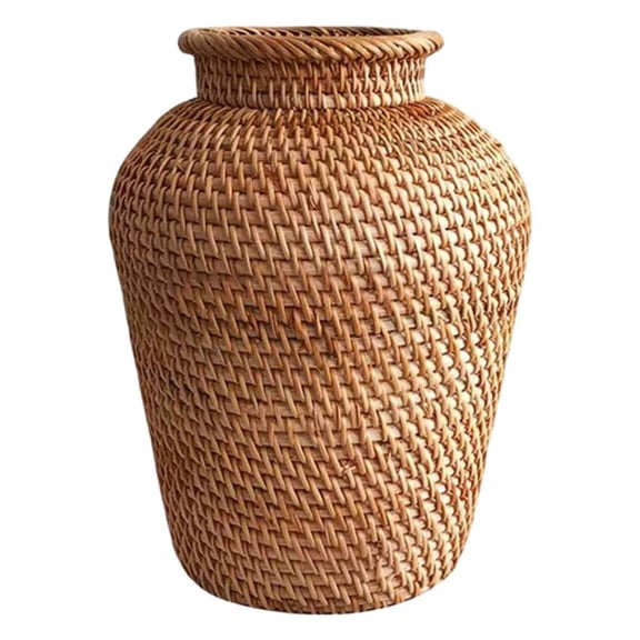 Dualoai Retro Style Rattan Vase Wicker Vases Basket Holder Branch Art Flowerpot Decor Tablet Centerpiece