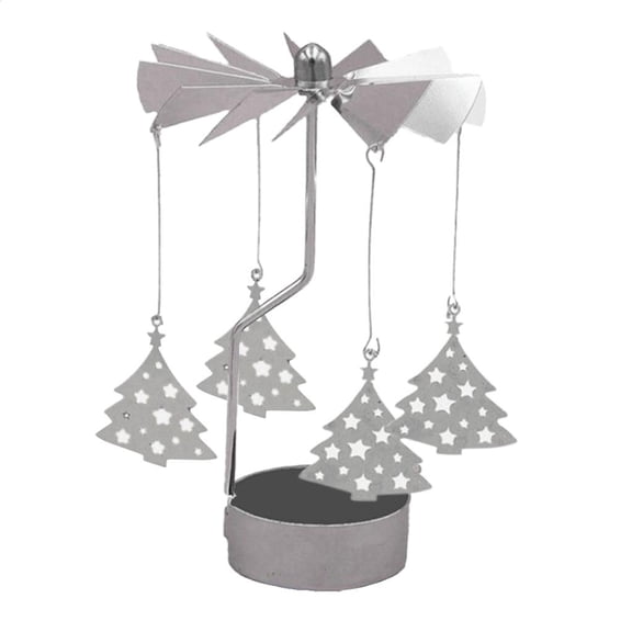 Dualoai Rotary Carousel Tea Light Birthday Gift Metal Candle Holder Decor tree, as described christmas tree