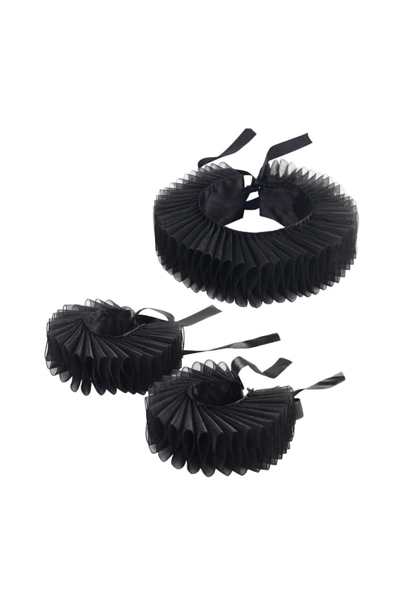 Ruffle Neck Victorian Dramatic Renaissance Adjustable Vintage Design Wrist Cuffs Black