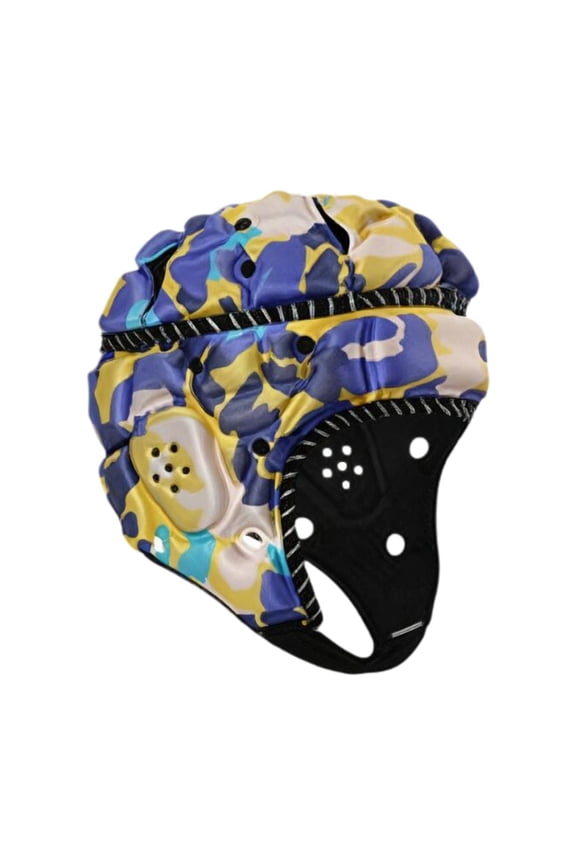 Rugby Helmet Football Helmet Adjustable Scrum Cap Sports Cap Rugby Headguard for Match Training Pitcher Soccer Goalkeeper Hat Blue Yellow