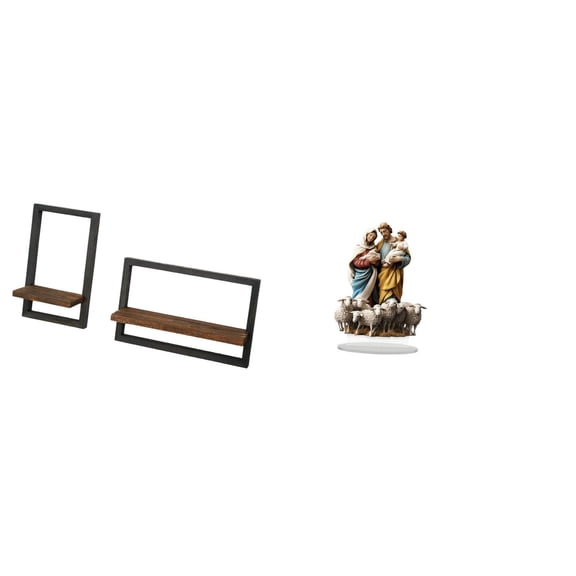 Dualoai Rustic Modern Floating Wood Wall Shelves with 2D Acrylic Desktop Decor Unique DIY Tabletop Ornament for Kitchen Office Dining Room Holiday Home Display