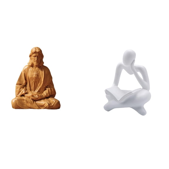 Dualoai Sacred Heart Jesus Figurine Abstract Thinker Statue Collectible Gift for Hallway Bedroom Office Desk Fireplace Tabletop Living Room Shelf
