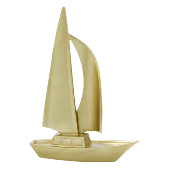 Dualoai Sailboat Statue Resin Figurine Craft Delicate Collectible Simple Sculpture Tabletop Ornament for Living Room Bookshelf Office Gold