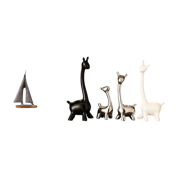Dualoai Sailing Giraffe Boat Ceramic Statue Modern Decorative Art Figurine Ship Ornament for Hotel Living Room Desk Office Bookshelf Bedroom