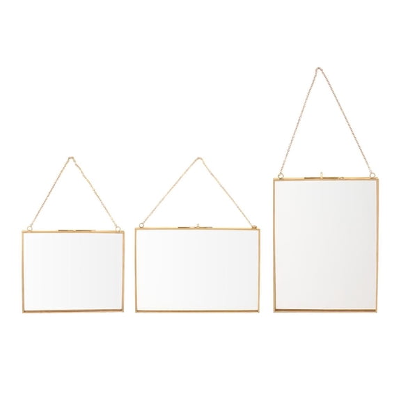 Dualoai Set 3 Pieces Metal Glass Double Sided Hanging Photo Picture Frame Dried Flower