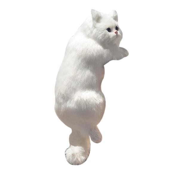 Dualoai Simulation Plush Cat Statue Animal for Desk White