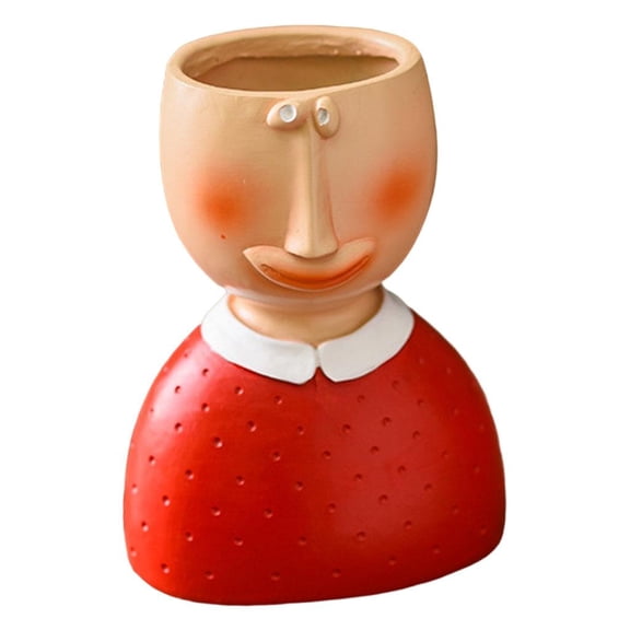 Dualoai Small Human Male Expression Head Resin Succulent Pots Bust Vase Home Crafts Red