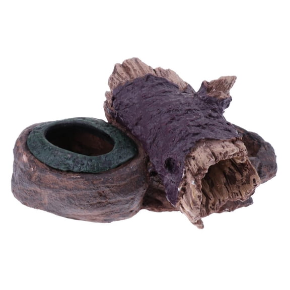 Dualoai Small Reptile Hideout Terrarium Decor Turtle Drinking Water Bowl Food Feeder