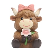 Dualoai Spring Highland Cow Statue Animal Sculpture for Bookshelf Living Room Garden Style B