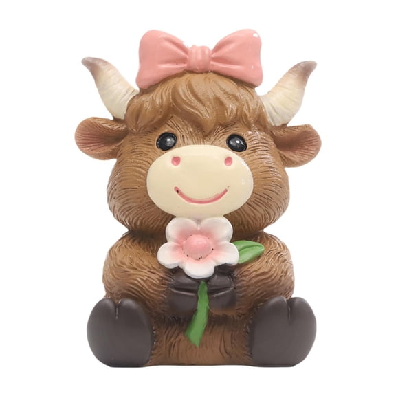 Dualoai Spring Highland Cow Statue Animal Sculpture for Bookshelf Living Room Garden Style B