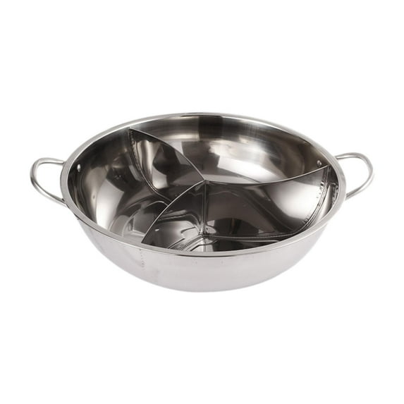 Dualoai Stainless Steel Divided Hot Pot Cooking Pot 3 Favor Easy to Clean Chinese Multifunctional for Home Camping Restaurant Kitchen 36cm