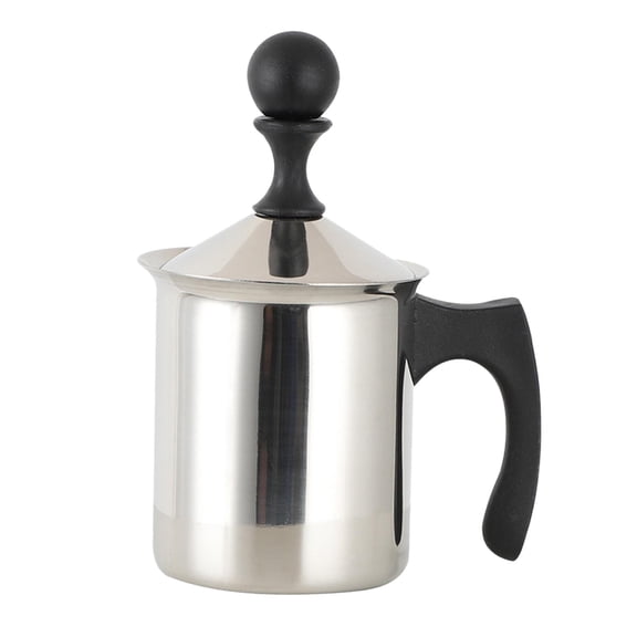 Dualoai Stainless Steel Handheld Milk Frother Manual Frothing Pitcher, Hand Pump Milk 400ML