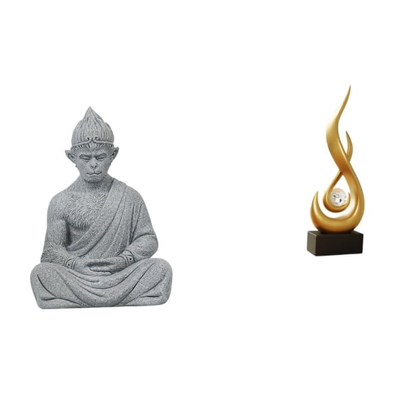 Dualoai Sun Wukong Buddha Flame Resin Sculpture Abstract Fire Monkey Figurine Modern Art Collectible for Hotel Patio Living Room Cabinet