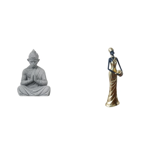 Dualoai Sun Wukong Buddha Sculpture with African Tribal Lady Figurine Unique Collectible Miniature for Hotel Patio Backyard and Home Decor