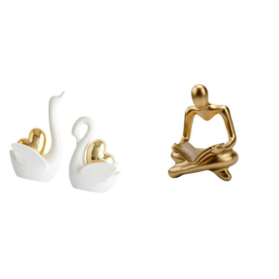 Dualoai Swan Figurines Tabletop Ornament Art Crafts Couple's Decor Table Decoration Abstract Thinker Statue Sculpture for Living Room Entrance Bookshelf