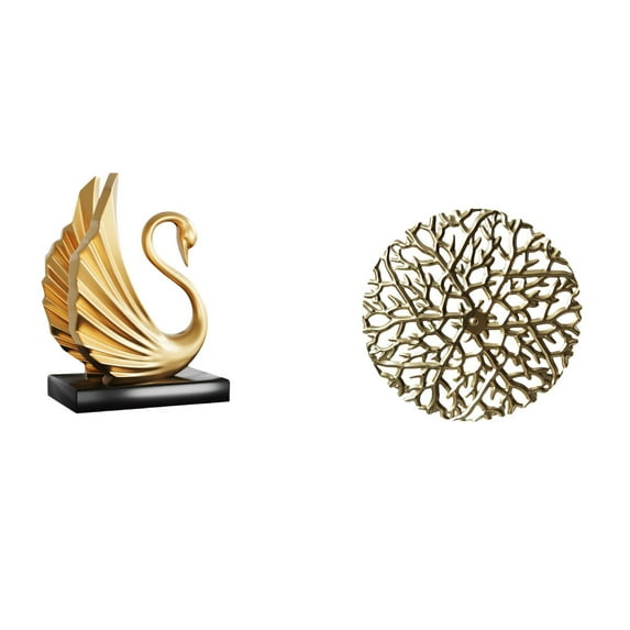 Dualoai Swan Metal Figurine Modern Art Sculpture Collection for Living Room Cabinet Home Decoration Rustic Scenic Wrought Iron Statue Plaque 3D Hanging Pendants for Office