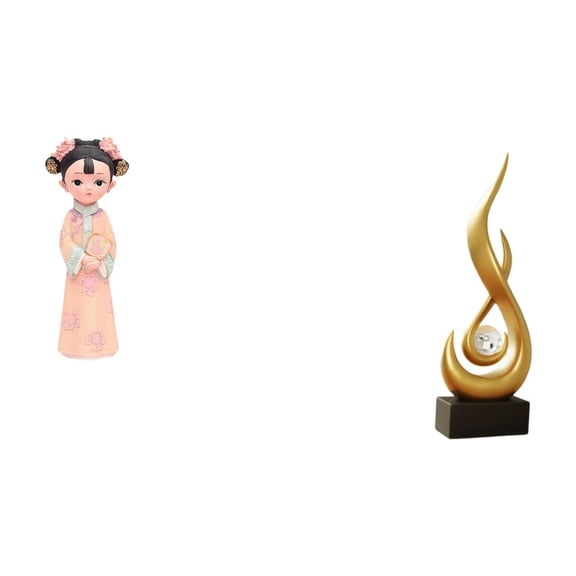 Dualoai Traditional Chinese Girl Resin Statue Sculpture with Abstract Fire Flame Figurine Modern Art Desktop Ornament for Bedroom Office Cabinet Living Room Farmhouse Birthday Keepsake