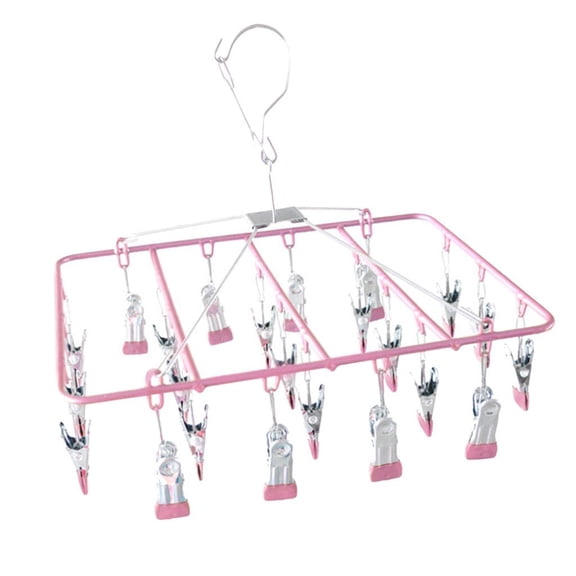 Dualoai Travel Clip Drip Socks Hangers Clothes Laundry Drying Hanger Rack 23 Clips - Pink