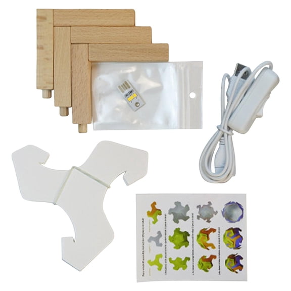 Dualoai USB Charging DIY Assemble Light Lamp Decor Wooden Base for Bedside Kids Boys White