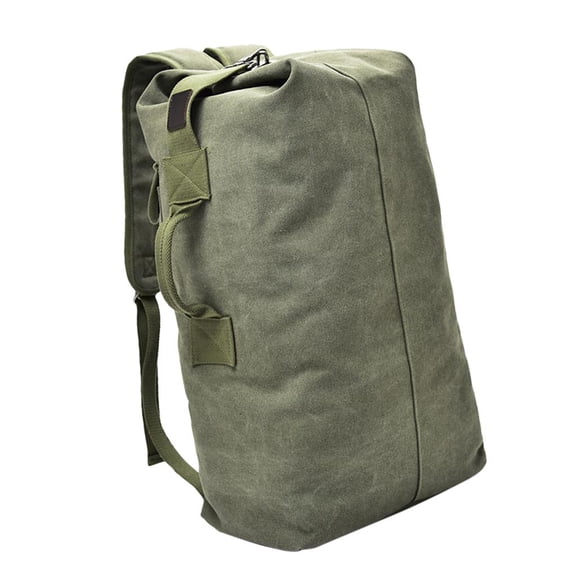 Dualoai Unisex Barrel Canvas Backpack Travel Rucksack Shoulder Hiking Camping Bag Army Green S