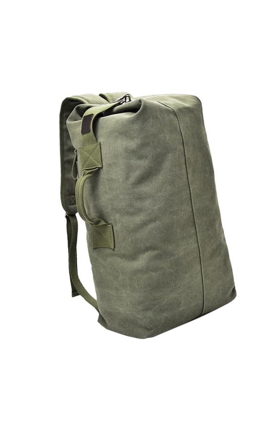 Unisex Barrel Canvas Backpack Travel Rucksack Shoulder Hiking Camping Bag Army Green S