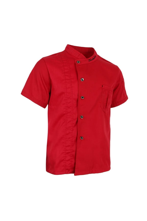 Unisex Chef Jackets Short Sleeves Hotel Waiters Kitchen Uniforms White Black Red L