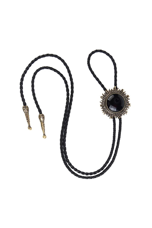 Vintage Antique Bronze Sunflower Black Stone Western Cowboy Bolo Tie Necktie