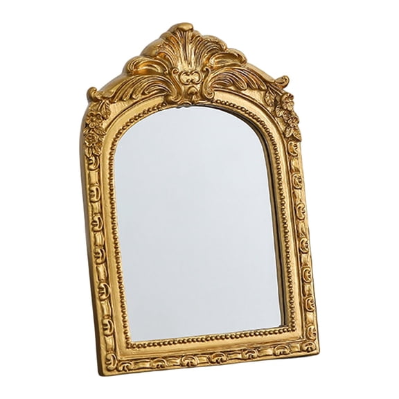 Dualoai Vintage Vanity Mirror Tabletop Decorative Arched Makeup Mirror Resin Frame for Bridal Dressing Table Makeup Artists Farmhouse 12cmx2cmx18cm