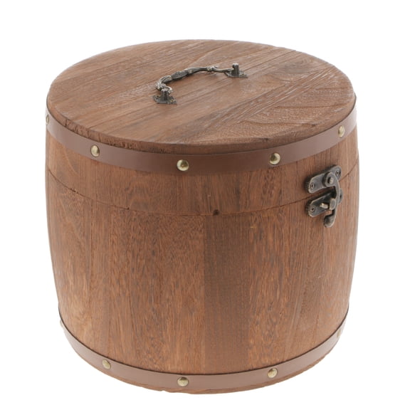 Dualoai Vintage Wood Barrel Tea Can Tin Tea Leaves Storage Canister Large Capacity_L L
