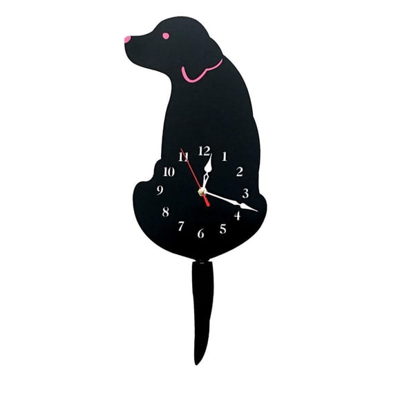 Dualoai Wagging Labrador Dog Pattern Clock Wagging Tail Puppy children room Clock Black