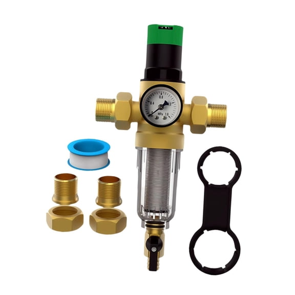 Dualoai Water Pressure Regulator Adjustable and Gauge for Garden Factories Buildings 1.2inch