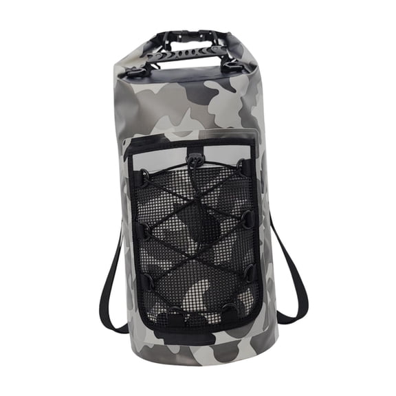Dualoai Waterproof Dry Bag Multifunctional with Mesh Pocket Men Women Comfortable Floating Backpack Storage Bag for Swimming Kayaking Gray