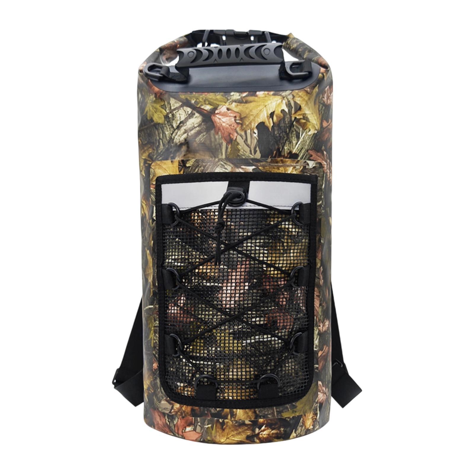 Dualoai Waterproof Dry Bag Multifunctional with Mesh Pocket Men Women Comfortable Floating Backpack Storage Bag for Swimming Kayaking Leaves Pattern