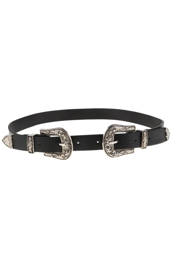 Womens Leather Belts Jeans Belt Strap with 2 Pin Buckles Wide 2.4cm - Silver, as