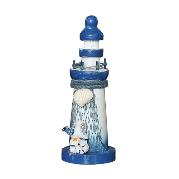 Dualoai Wood Blue Nautical Seaside Sea Tower Watchtower Lighthouse Model Ornament D D