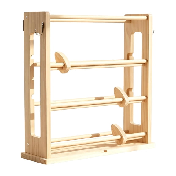 Dualoai Wood Ribbon Organizer Display Sewing Thread Practical 4 Tier Stand Ribbon Storage Rack for Cake Shop Washi Tape Flower Store