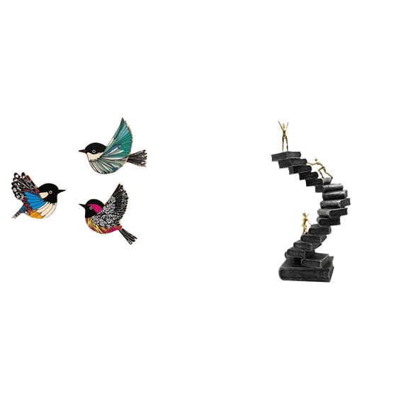Dualoai Wooden Bird Thinker Wall Art Resin Abstract Figure Handicraft Flying Birds Decorative Objects for Garden Study Room Farmhouse Bookshelf Desktop Table Decorations