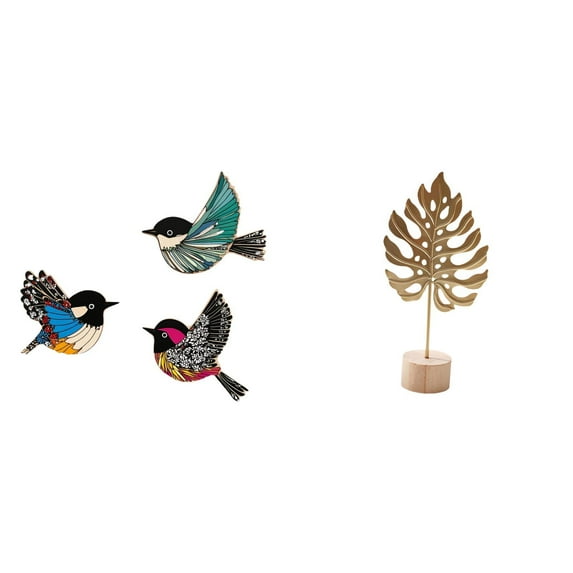 Dualoai Wooden Bird Wall Art and Leaf Sculpture Metal Statue Creative Abstract Figurine for Garden Study Room Farmhouse Table Party Home Decor