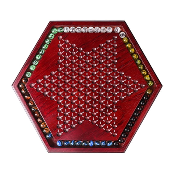 Dualoai Wooden Chinese Checkers Chessboard Glass Pieces Party Game Collection Card Slot Storage Age 6+