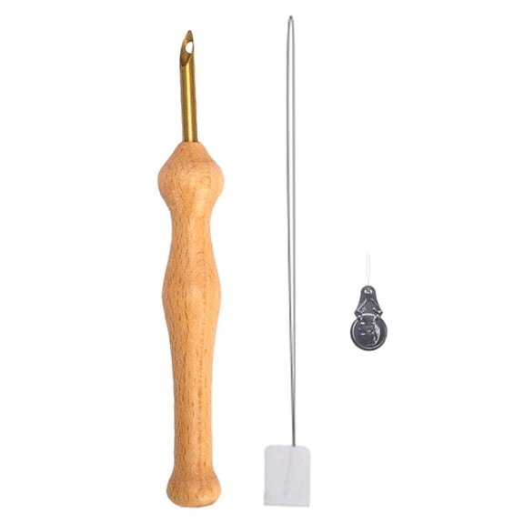 Dualoai Wooden Handle Embroidery Pen with Threader Sewing Embroidery Punch Weaving Tools