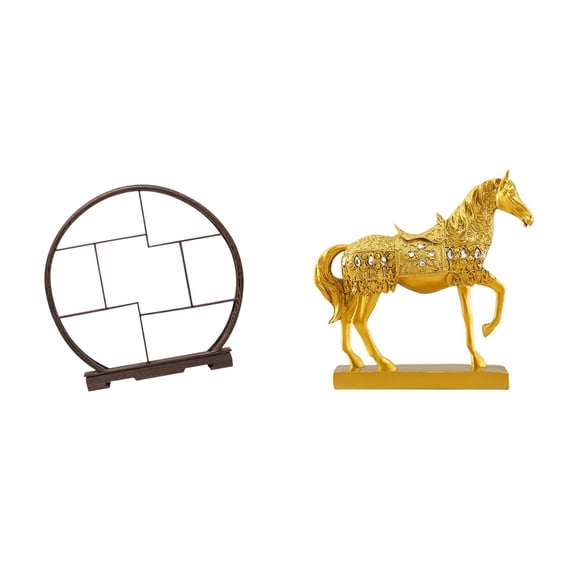 Dualoai Wooden Horse Display Stand Organizer Antique Shelf for Home Office Decor Animal Sculpture Figurine Storage Rack Gift
