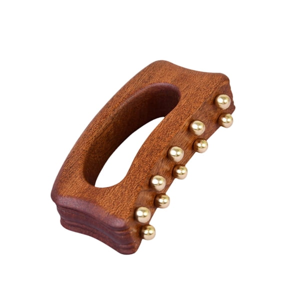 Dualoai Wooden Massage Tool 10 Brass Tooth Gua Sha Paddle Handheld for Grooming Shoulder with Acupoint Chart